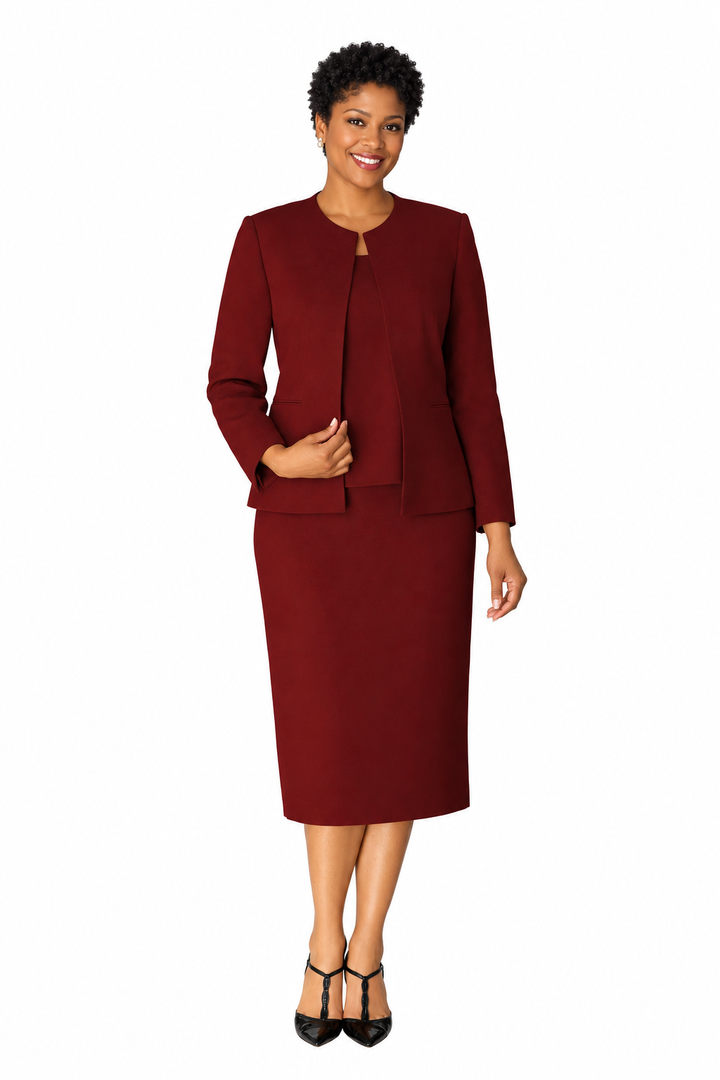 3pc Round Neck Clean Lines Skirt Suit - Plus size