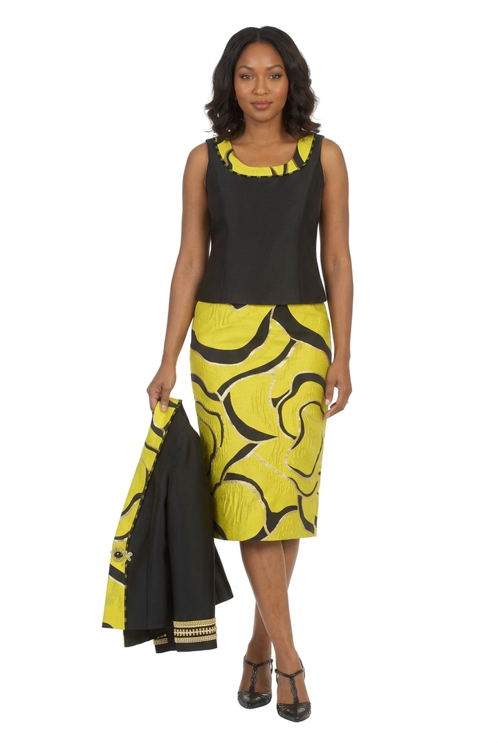 3pc Brocade+Silky Twill Skirt Suit w/ Beads