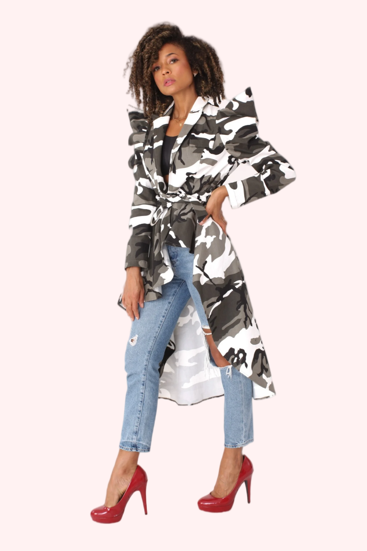 Camo Print Longline Jacket -81896