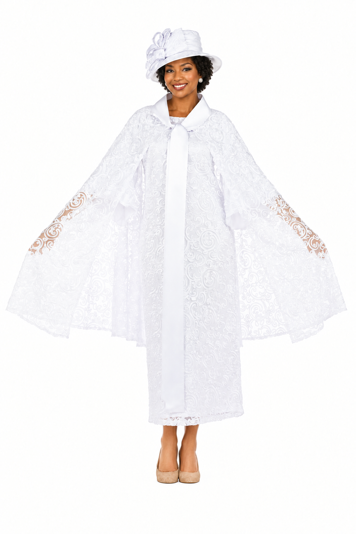 2pc Lux Lace Dress w/ Belted Lace Cape