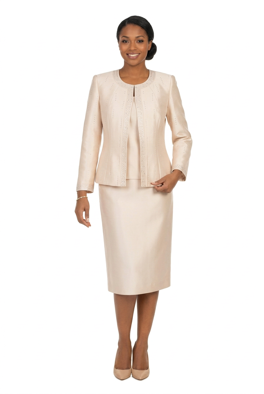 3pc Silky Twill Skt Suit w/ Meteoric Stones