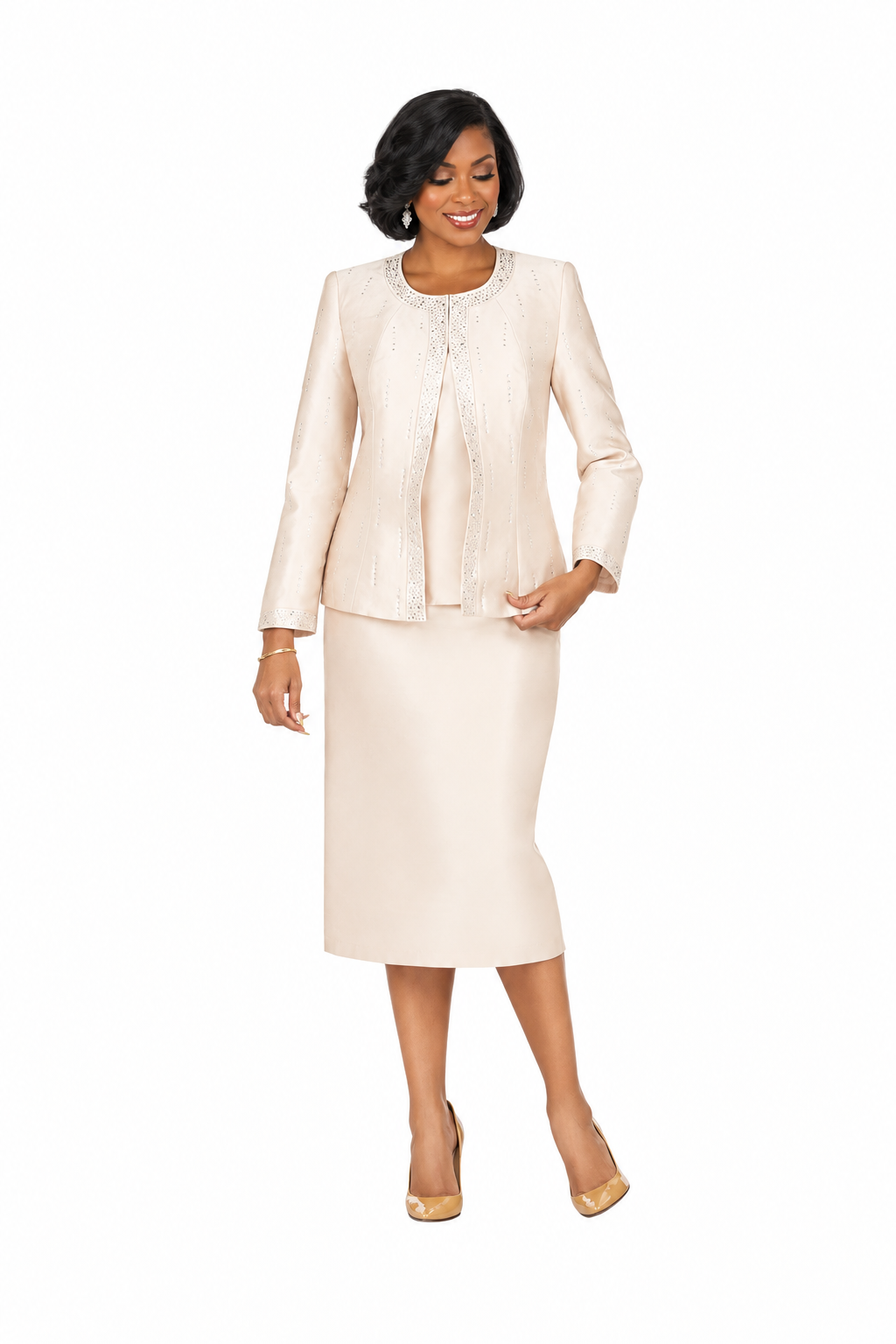 3pc Silky Twill Skt Suit w/ Meteoric Stones-Plus