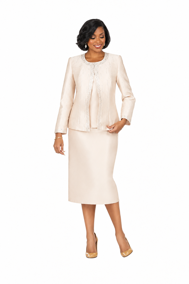 3pc Silky Twill Skt Suit w/ Meteoric Stones-Plus