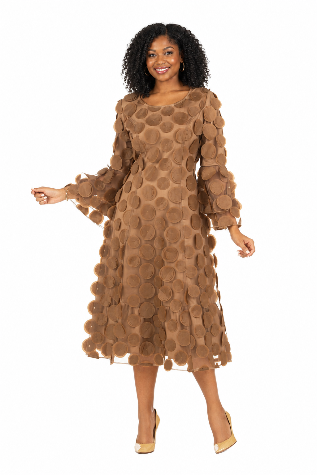 Bell Slv A-line Drs w/ Circular Petals Decor