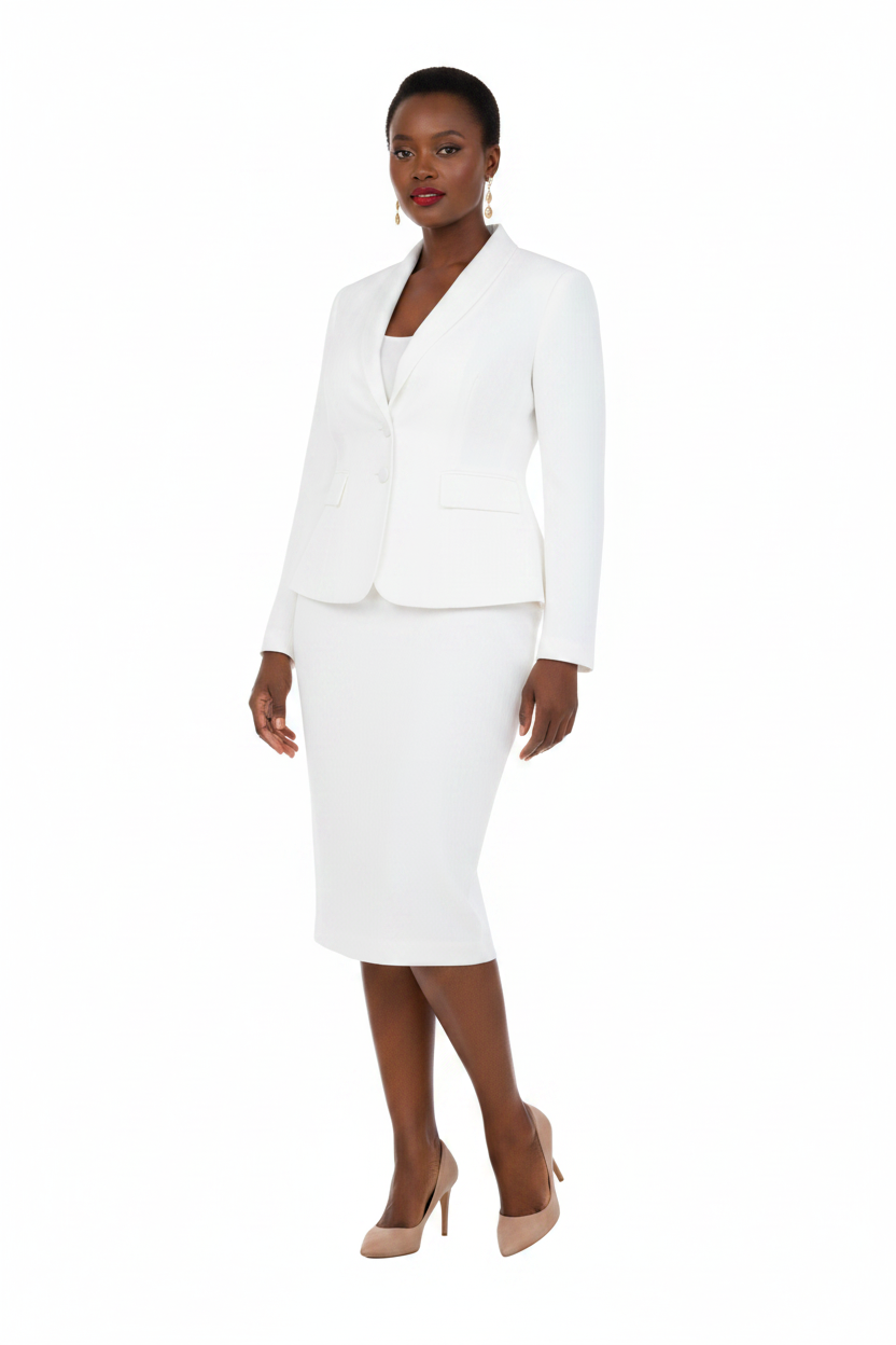 Classic Pinstripe Textured 2-Piece Skirt Suit