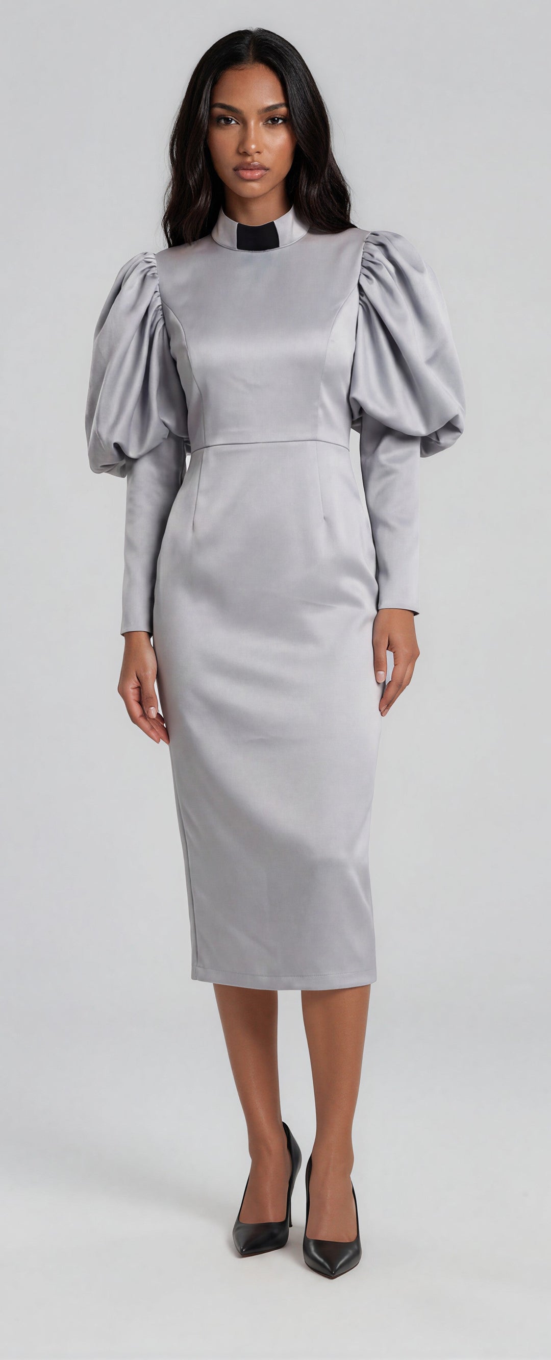 Plus Size Women's Clergy Dress with Puff Sleeves - 4813W