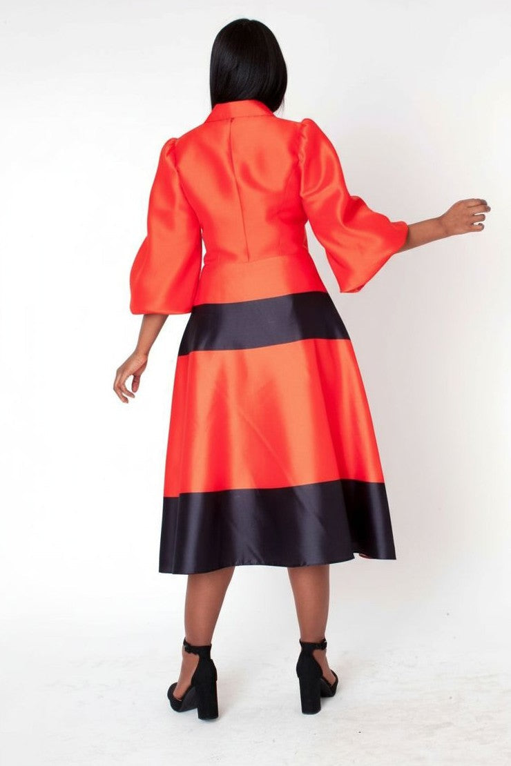 Colorblock Bow Detail Midi Dress - 41085