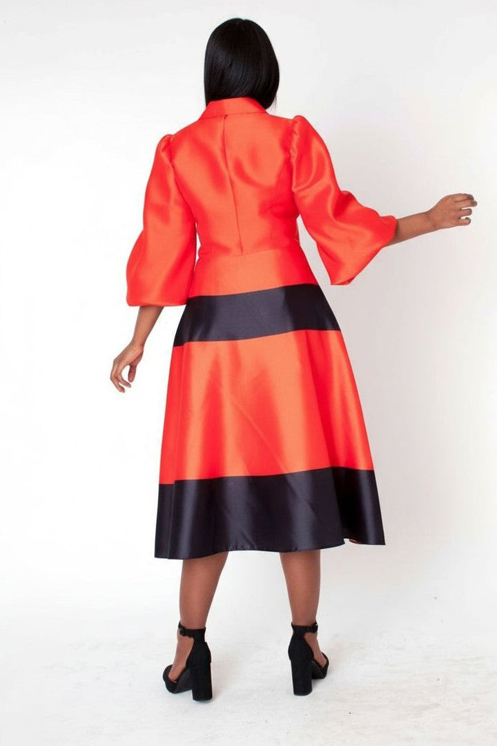 Colorblock Bow Detail Midi Dress - 41085