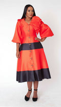 Colorblock Bow Detail Midi Dress - 41085