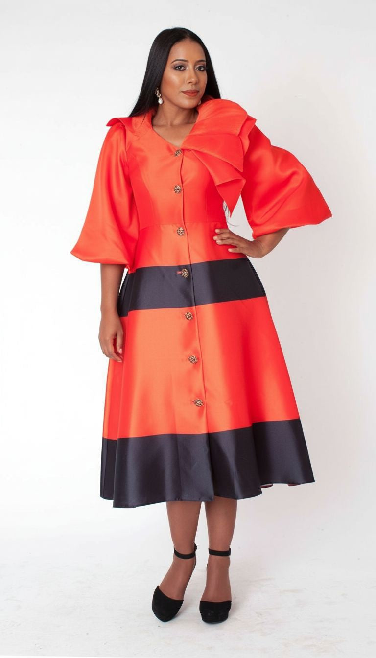 Colorblock Bow Detail Midi Dress - 41085