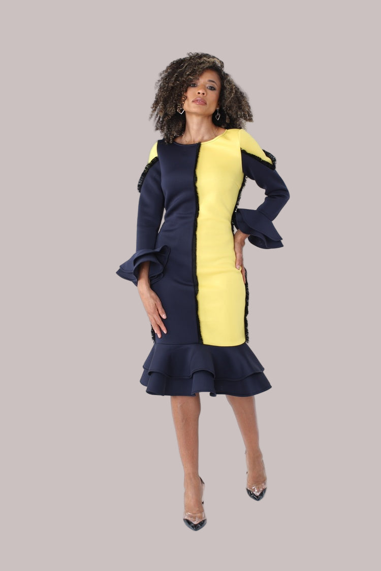 Colorblock Ruffle Midi Dress -82146