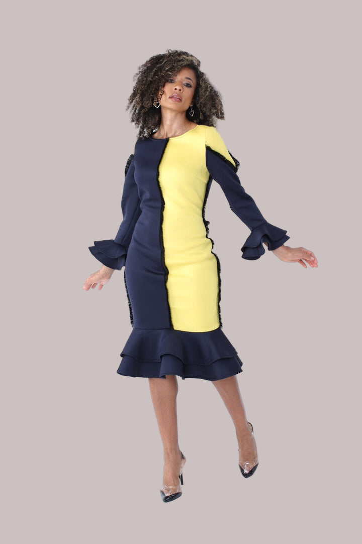 Colorblock Ruffle Midi Dress -82146
