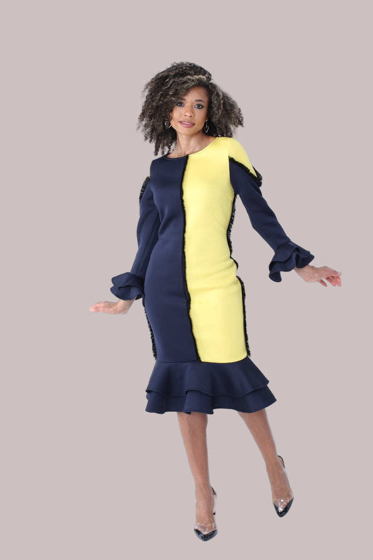Colorblock Ruffle Midi Dress -82146