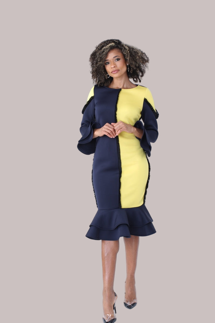 Colorblock Ruffle Midi Dress -82146