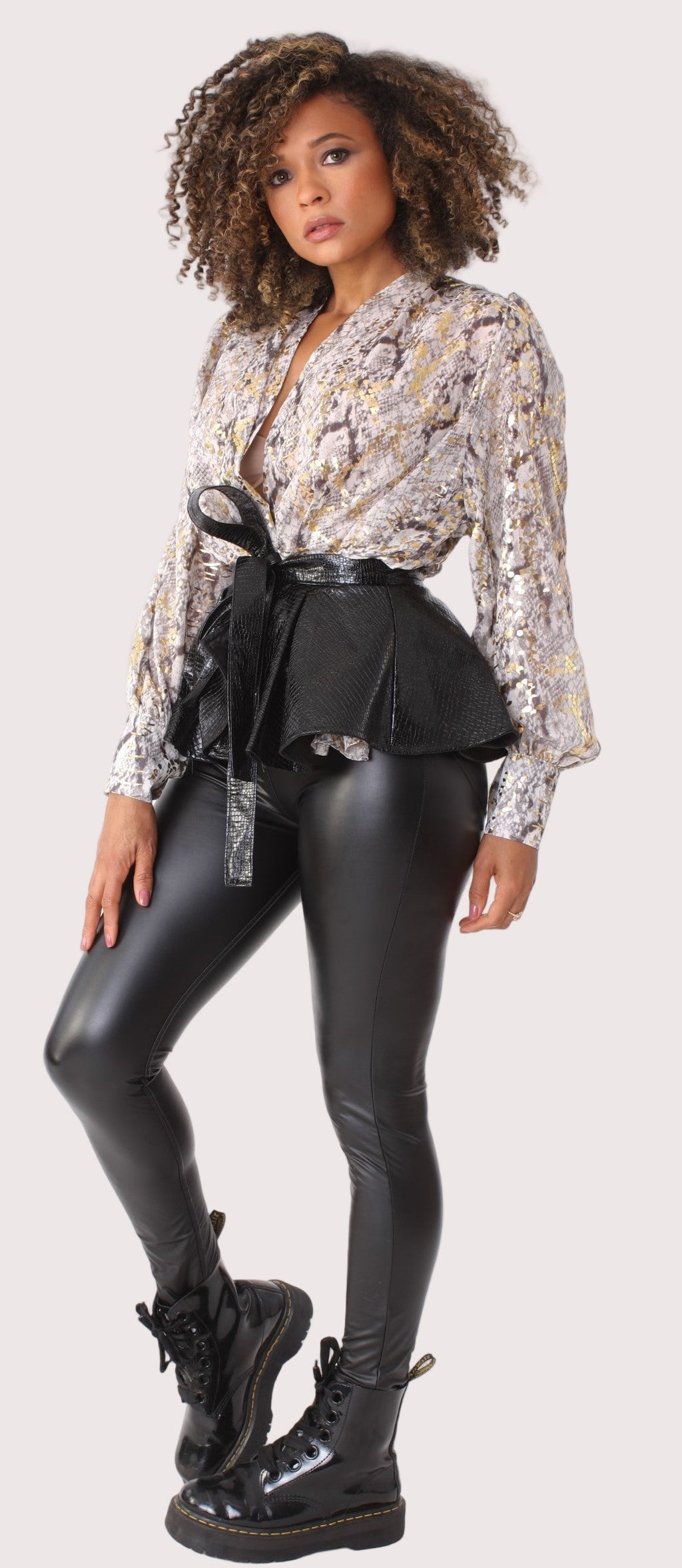 Convertible Blouse with Leather Accent -81882