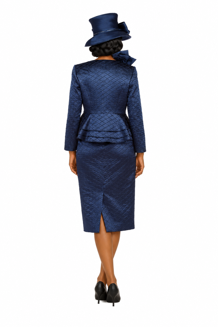 3pc Quilted Peplum Skirt Suit with Brooch