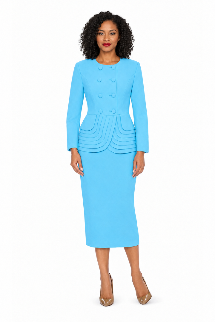 2pc Dbl Brstd Tiered Peplum Jkt Skt Suit-Plus