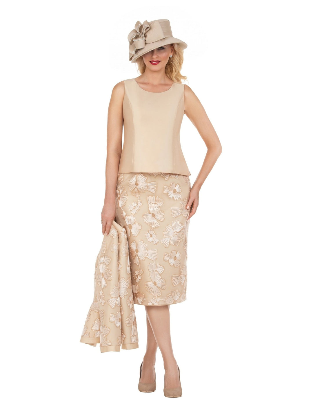 Couture Floral Embroidered 3-Piece Skirt Suit - Krown Elle