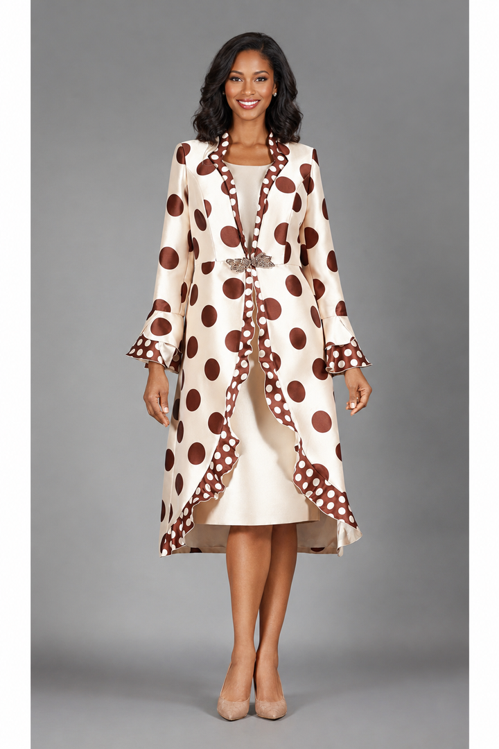 2pc Silky Twill in Polka Dots Dress+Jkt Set