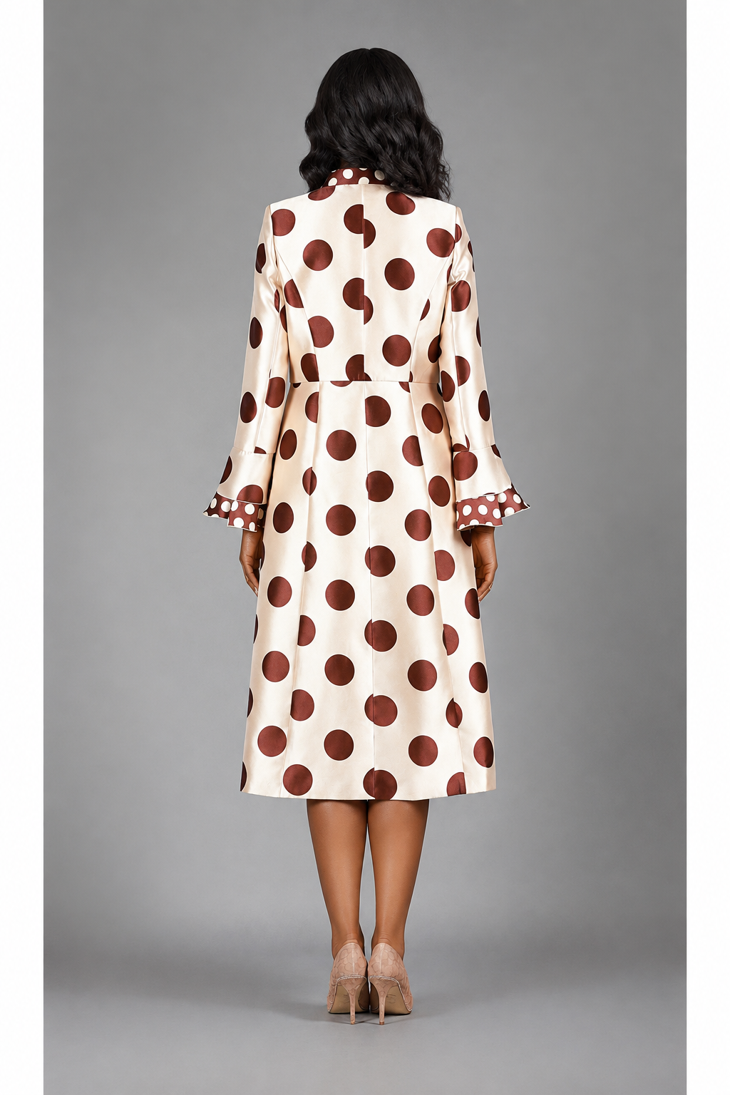 2pc Silky Twill in Polka Dots Dress+Jkt Set