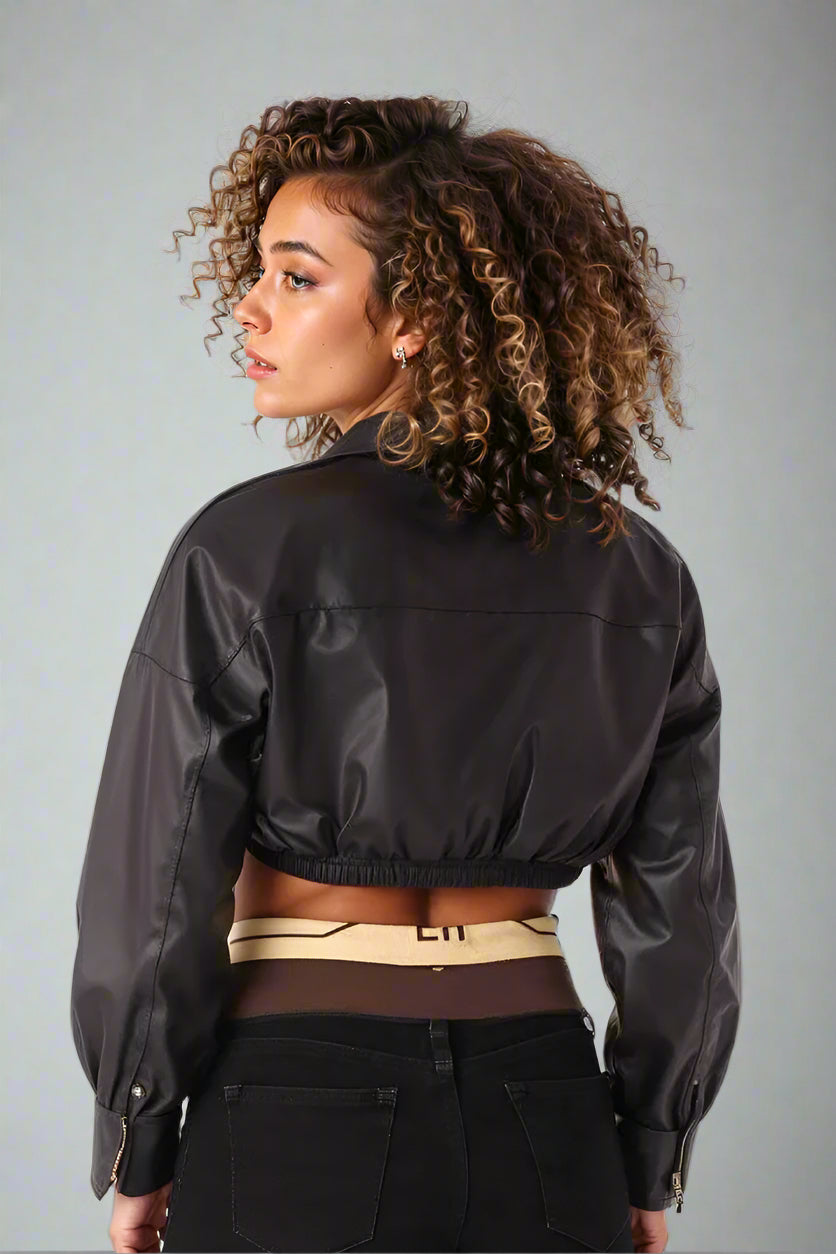 Cropped Leather Wrap Top 81754