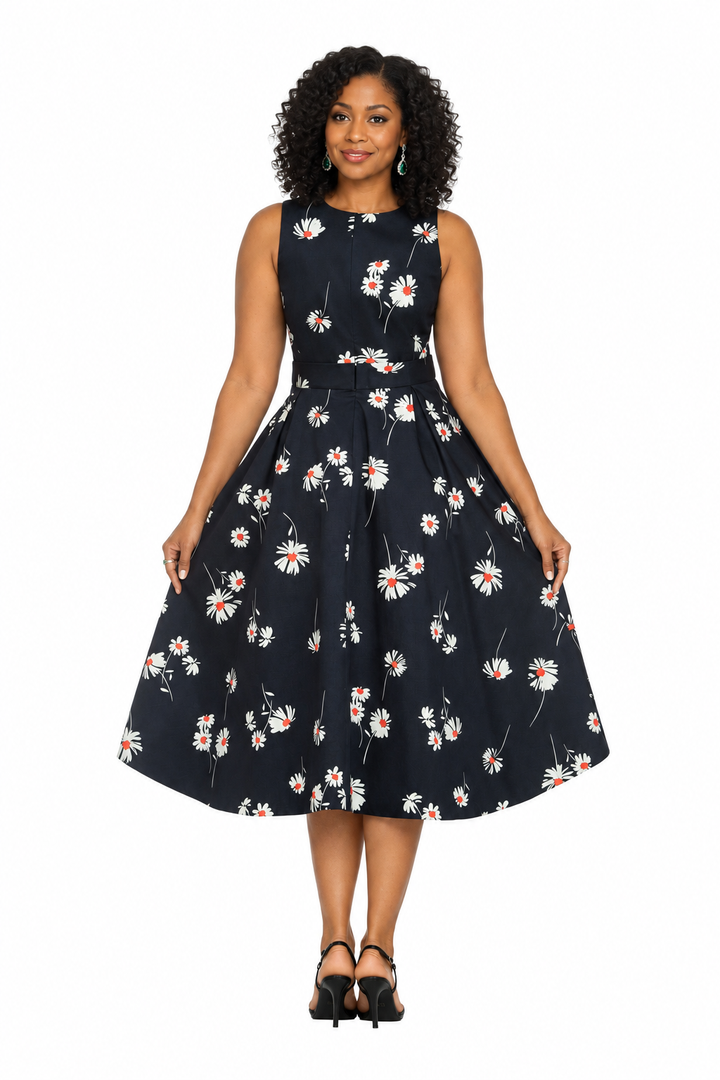 Sleeveless Full Flare Hi-Lo Drs w/ Styling Belt