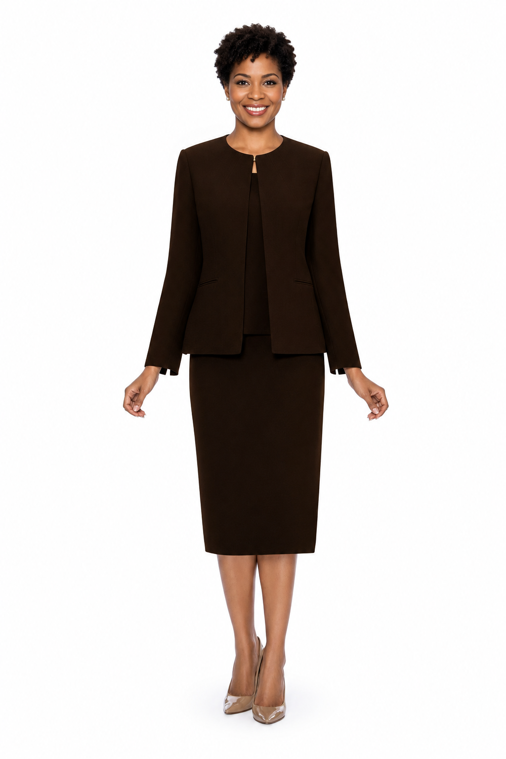3pc Round Neck Clean Lines Skirt Suit - Plus size