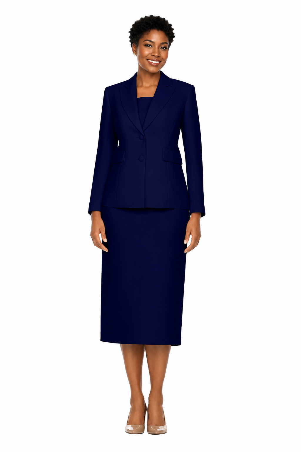 Classic Two-Button Blazer&Midi Skirt Suit-Plus