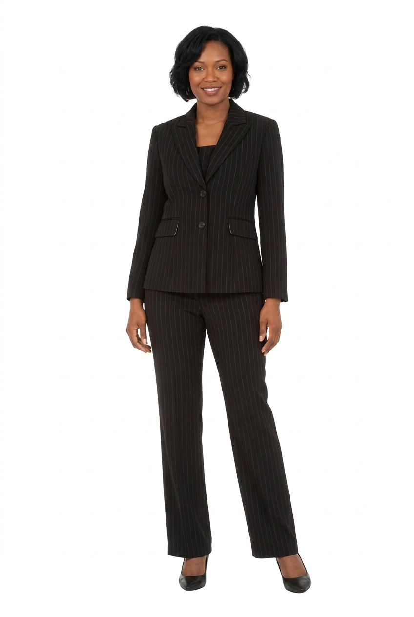 2pc Notch Collar Jkt+Pants Suit-Plus
