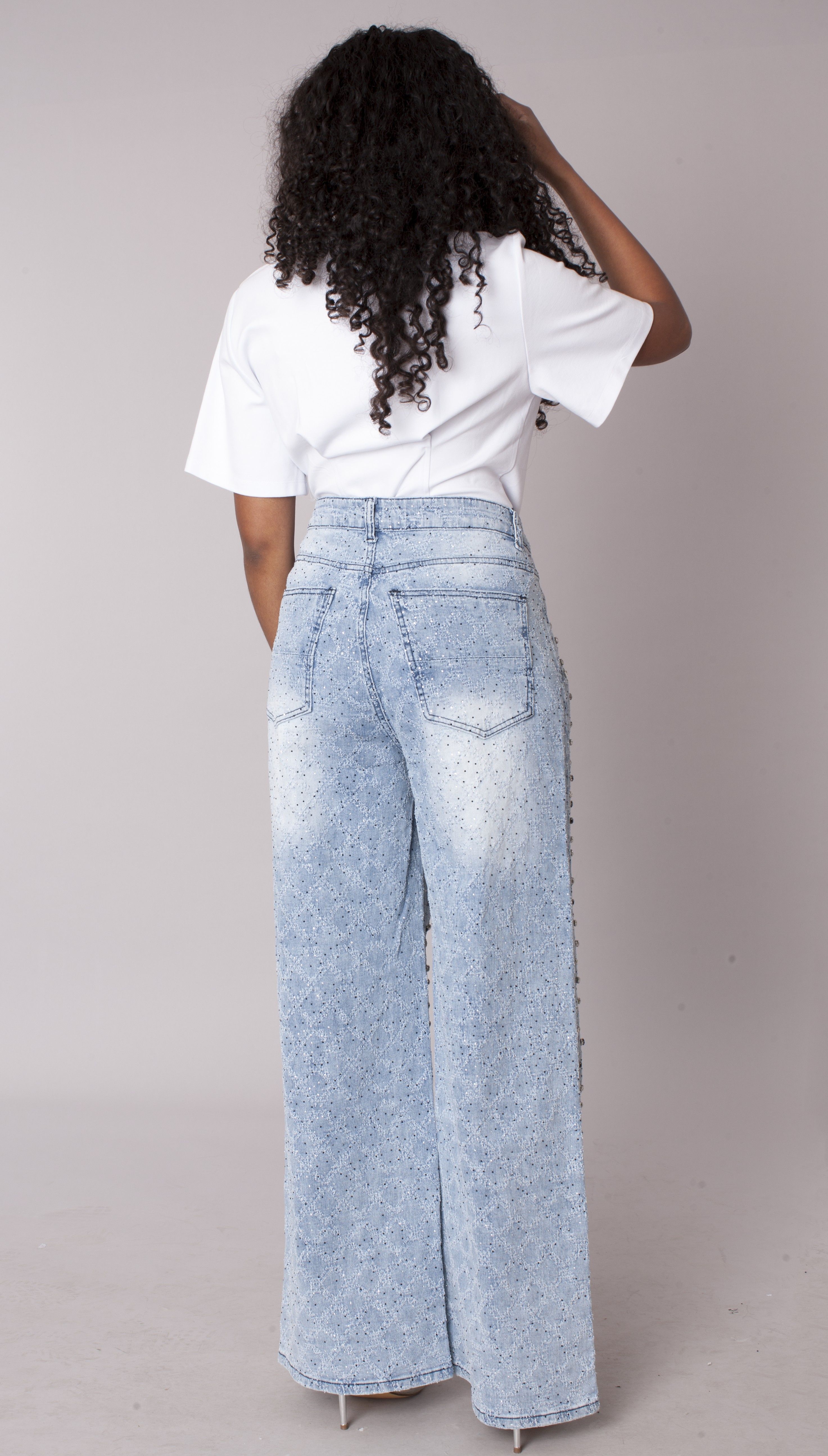 Diamond Stud Ombre Wide Leg Jeans - 83033