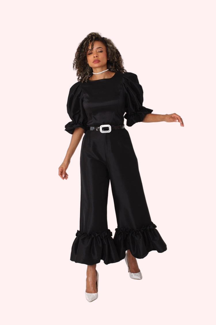 Dramatic Ruffle Hem Wide Leg Pants - 82170