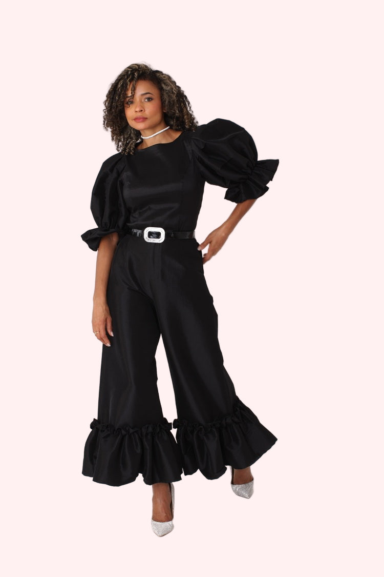 Dramatic Ruffle Hem Wide Leg Pants - 82170