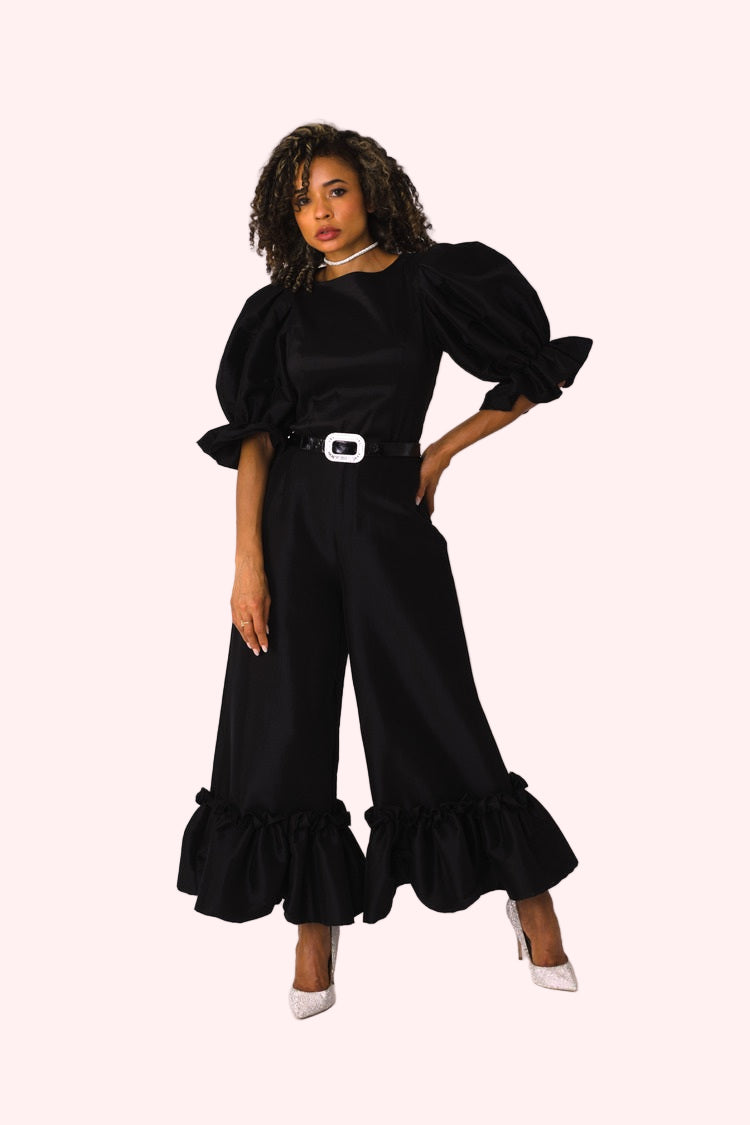Dramatic Ruffle Hem Wide Leg Pants - 82170