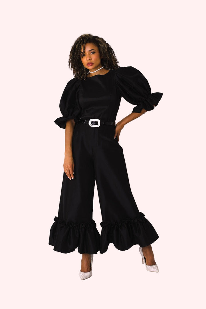 Dramatic Ruffle Hem Wide Leg Pants - 82170