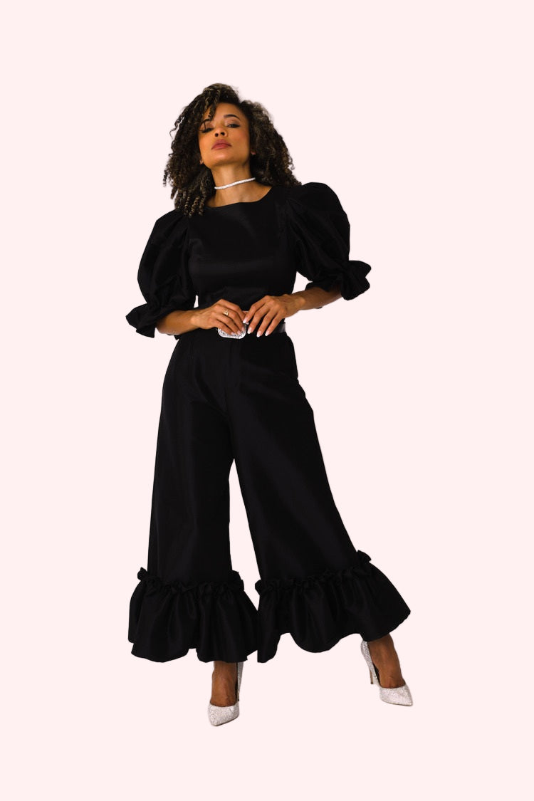 Dramatic Ruffle Hem Wide Leg Pants - 82170