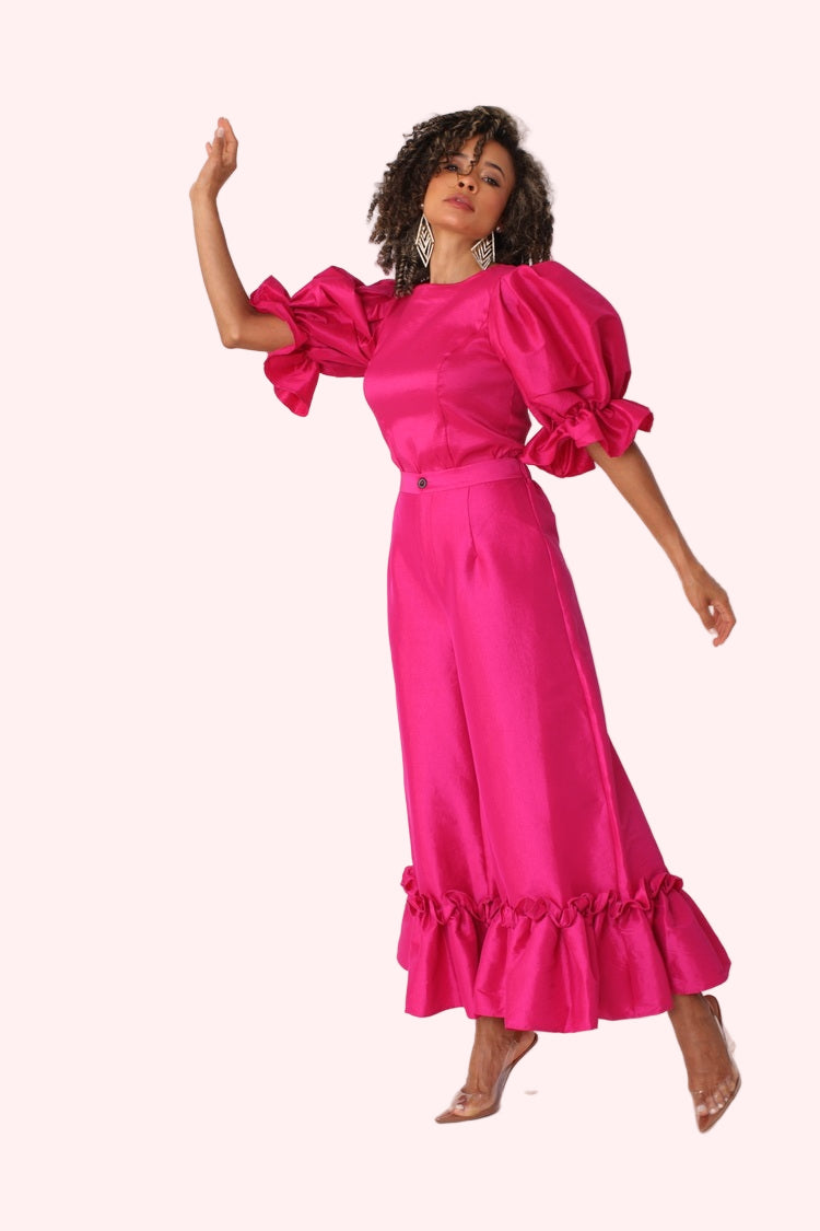 Dramatic Ruffle Hem Wide Leg Pants - 82170