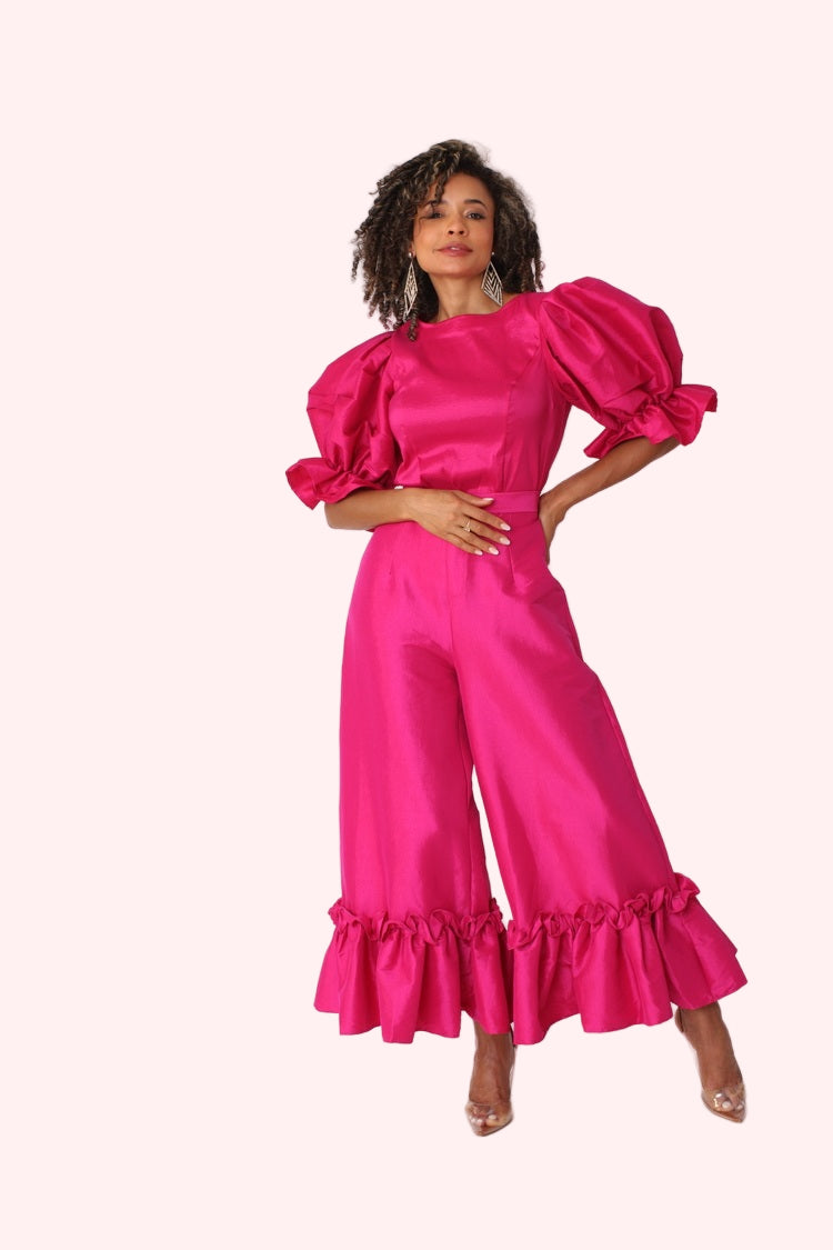 Dramatic Ruffle Hem Wide Leg Pants - 82170