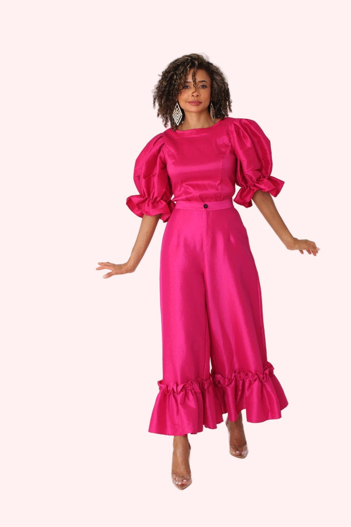 Dramatic Ruffle Hem Wide Leg Pants - 82170