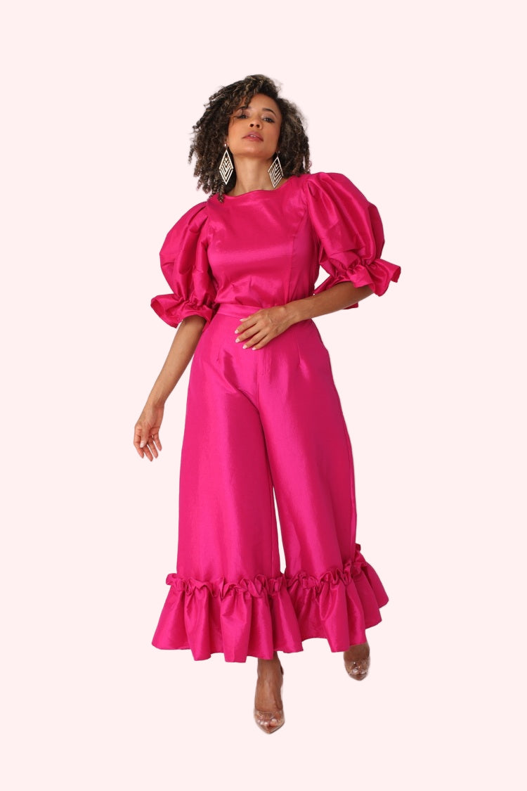 Dramatic Ruffle Hem Wide Leg Pants - 82170