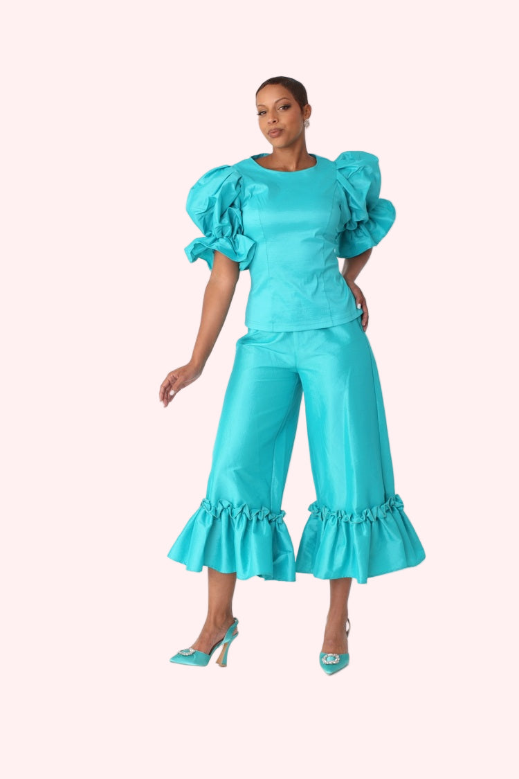 Dramatic Ruffle Hem Wide Leg Pants - 82170