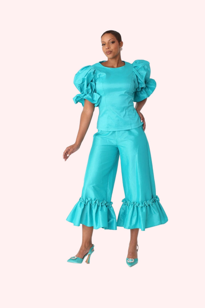 Dramatic Ruffle Hem Wide Leg Pants - 82170