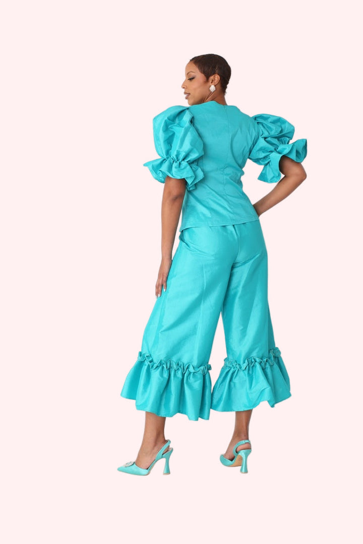 Dramatic Ruffle Hem Wide Leg Pants - 82170