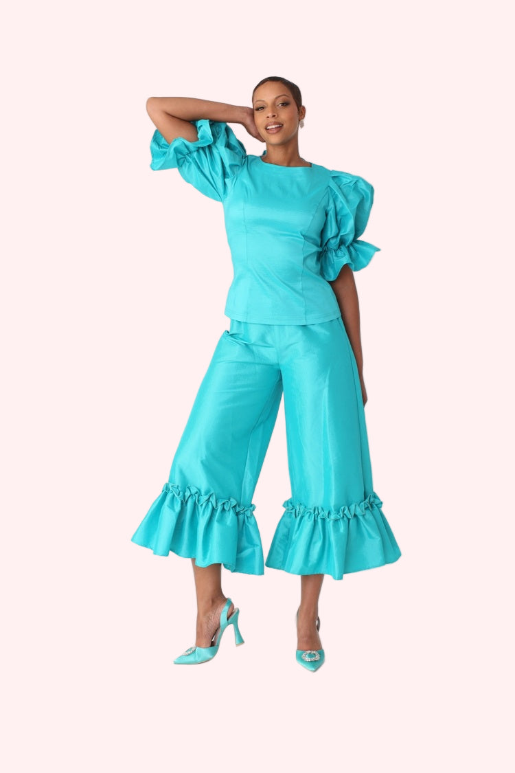 Dramatic Ruffle Hem Wide Leg Pants - 82170