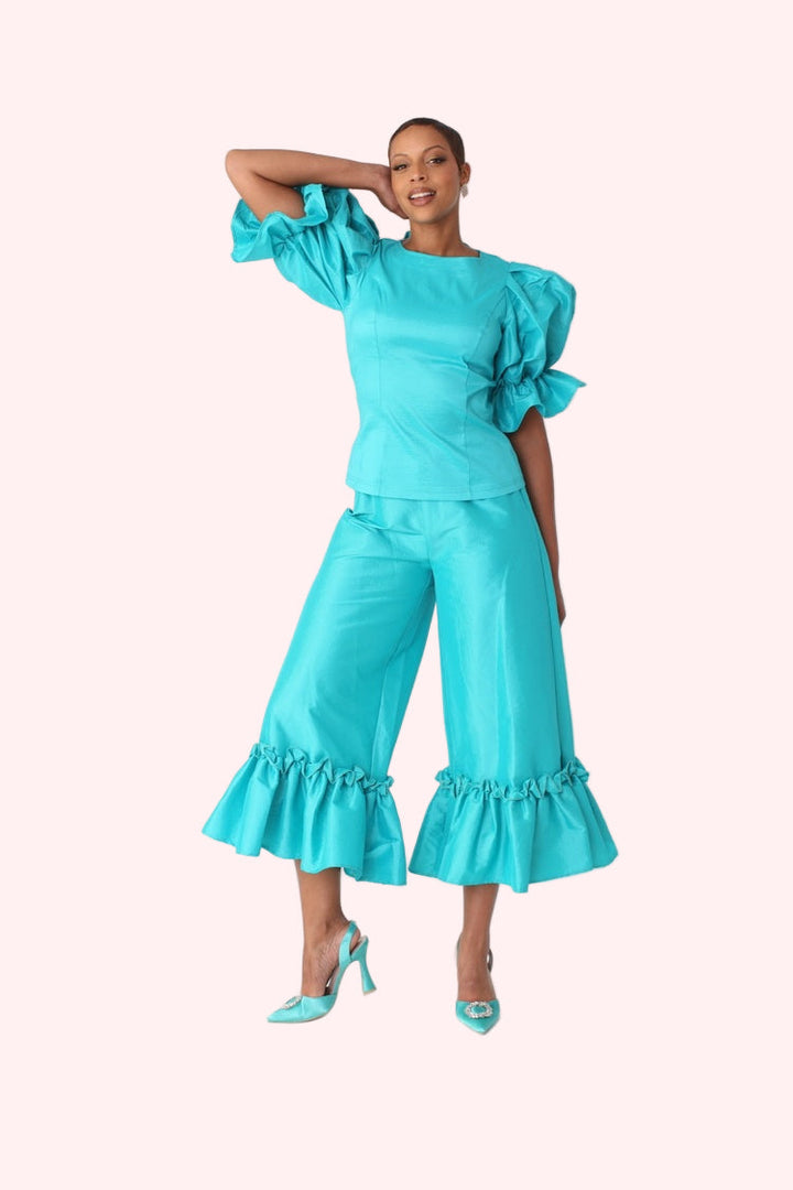 Dramatic Ruffle Hem Wide Leg Pants - 82170