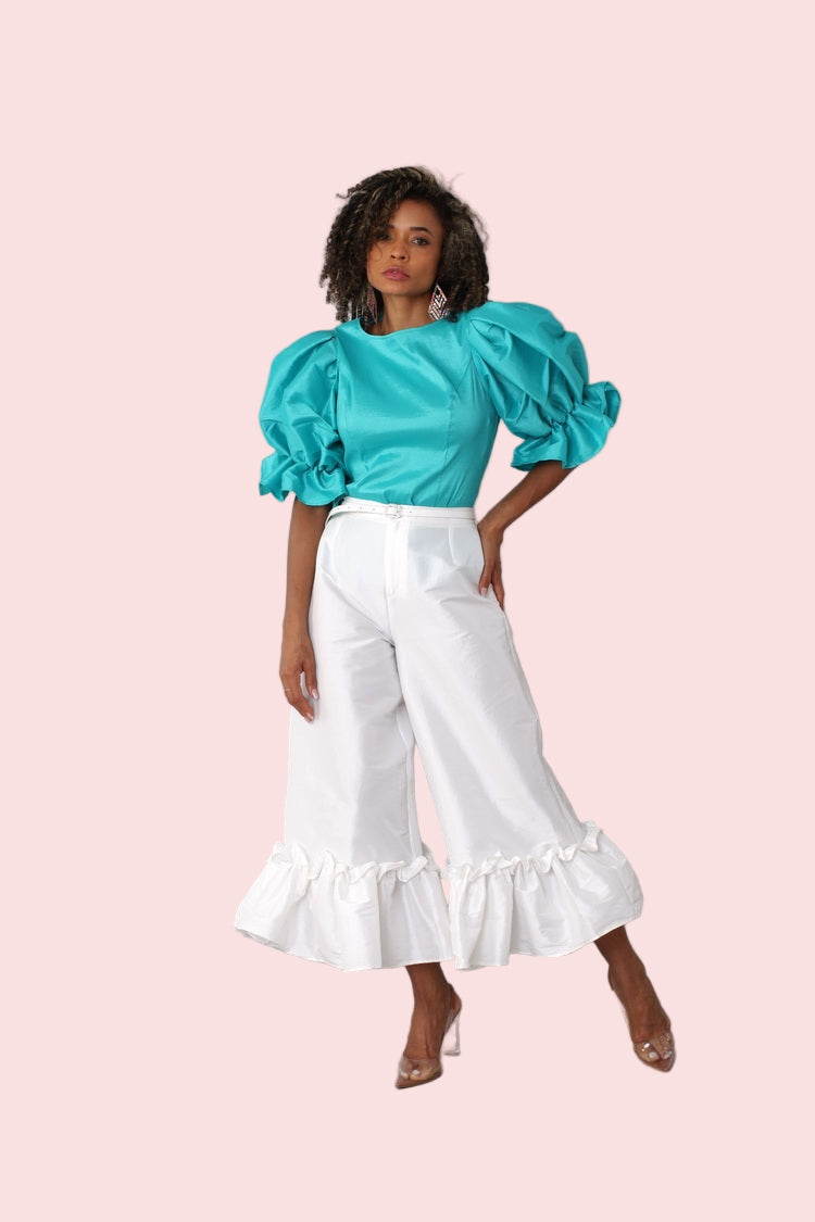 Dramatic Ruffle Hem Wide Leg Pants - 82170