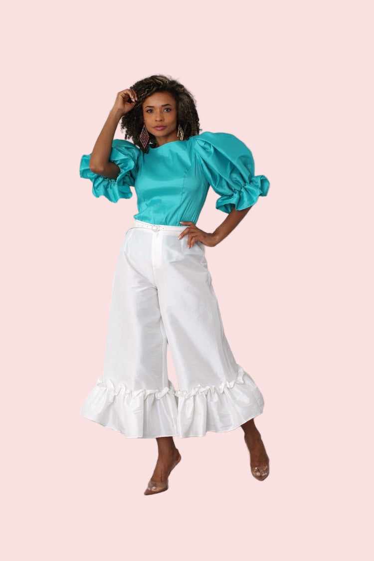 Dramatic Ruffle Hem Wide Leg Pants - 82170