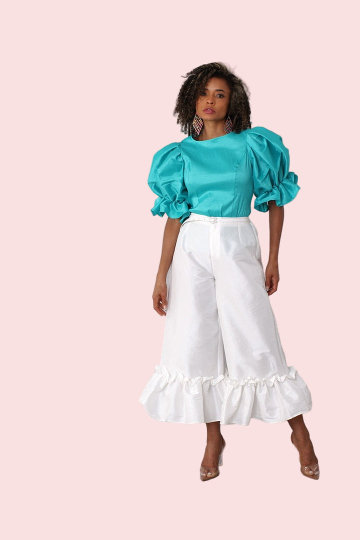 Dramatic Ruffle Hem Wide Leg Pants - 82170