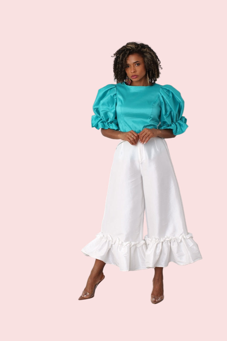 Dramatic Ruffle Hem Wide Leg Pants - 82170