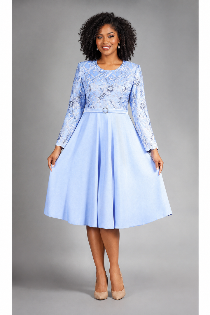 Round Neck LS A-line Dress w/ Waistband