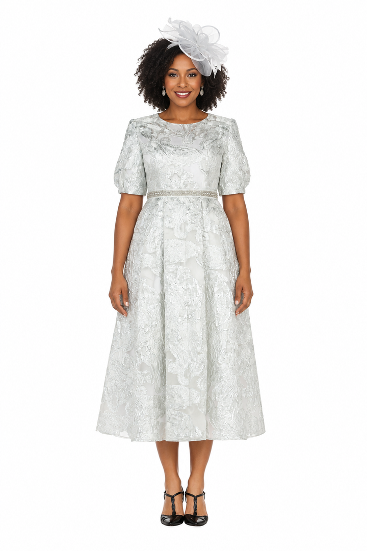 Puff Short Slv Jqd A-line Drs w/ Waist Detail-Plus